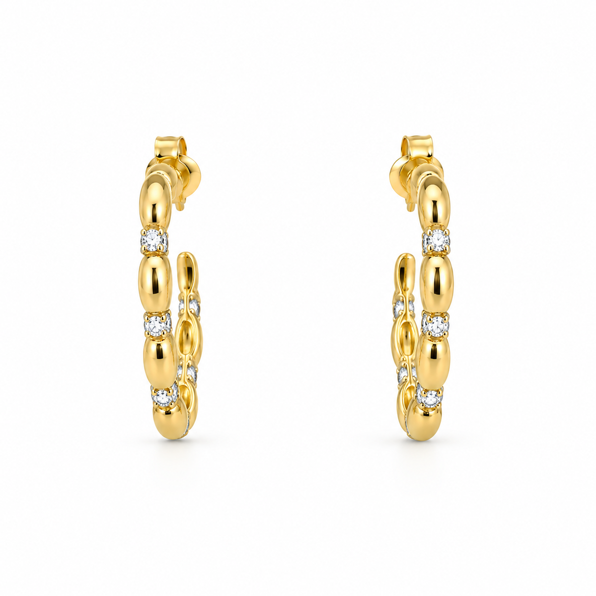 Gold Vermeil and Pave Rings Hoop Earring