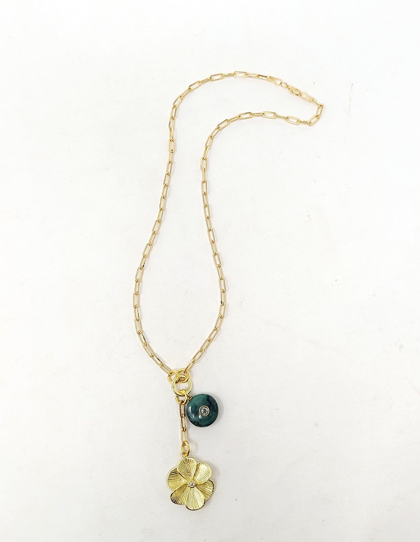 Paperclip Chain Gemstone 2 Charm Necklace