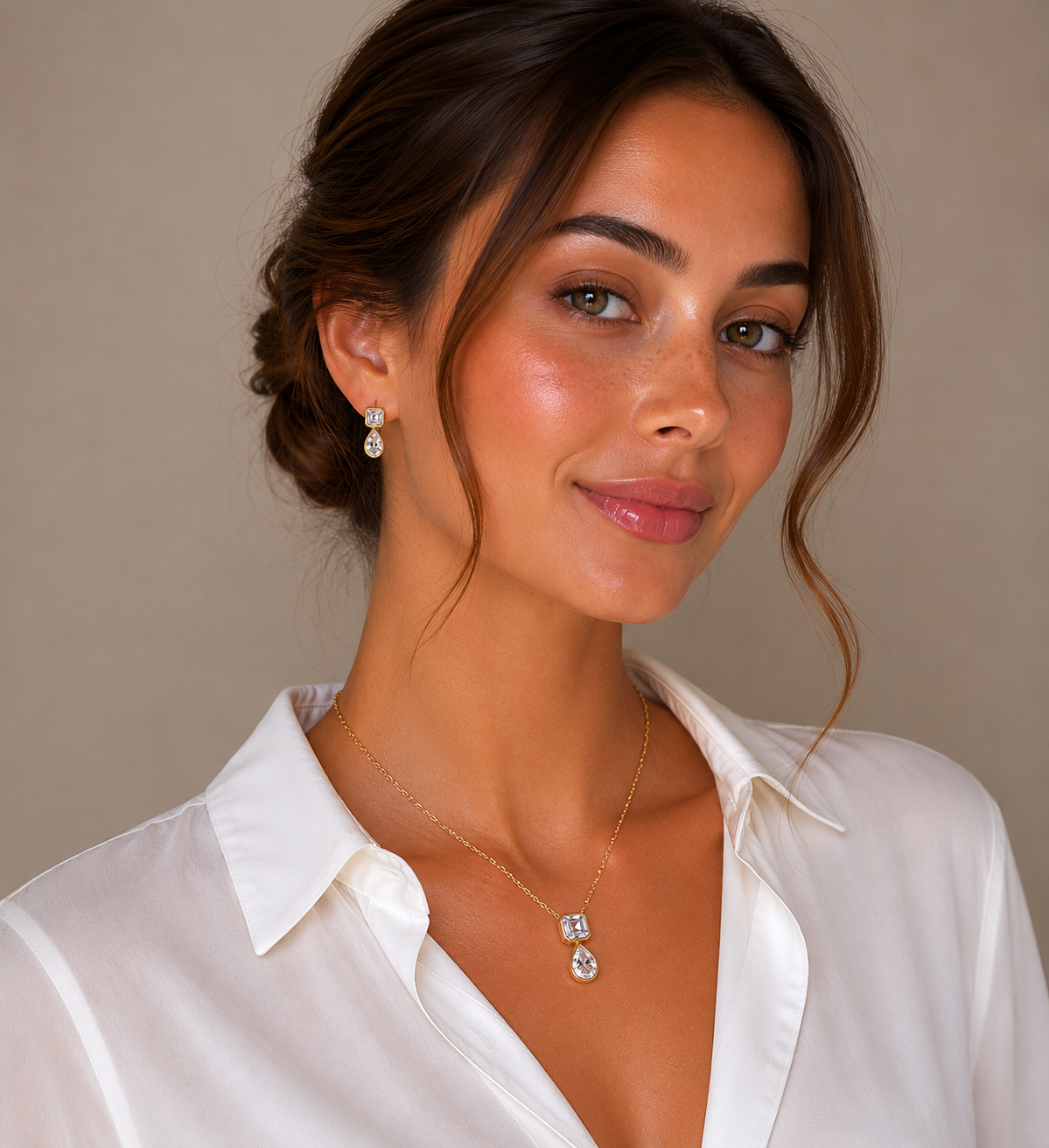 Bezel Set Square Teardrop Necklace