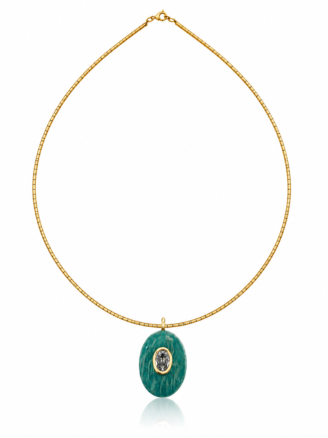 Omega Necklace with Natural Gemstone Teardrop
