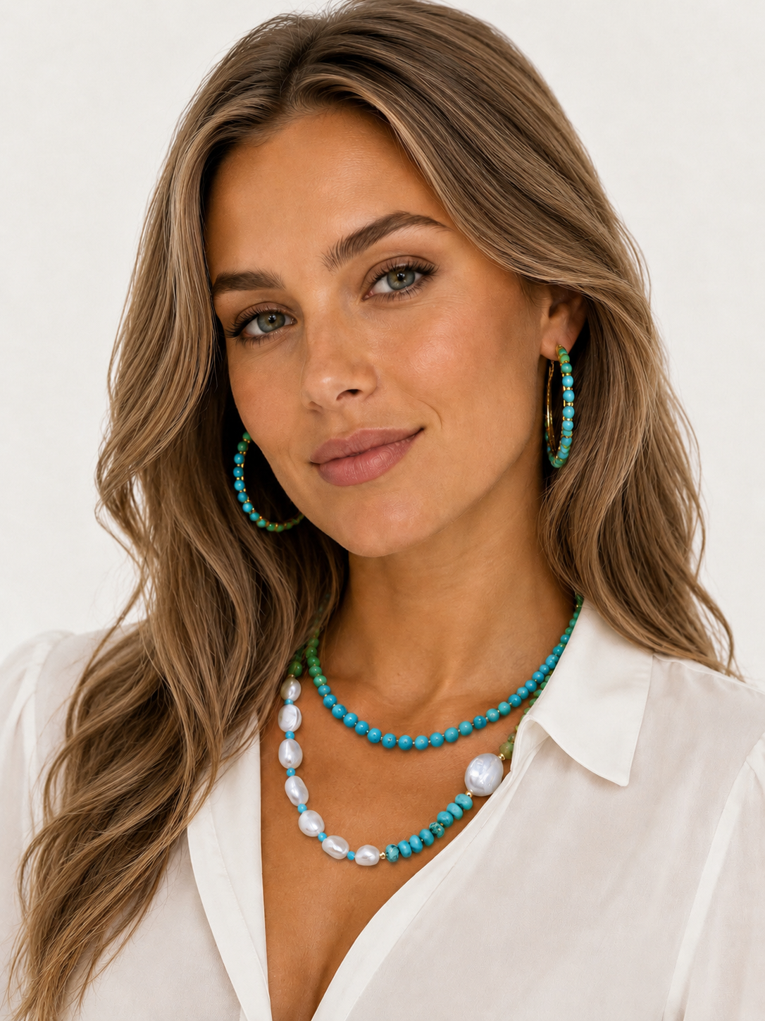 Turquoise Gemstone Hoop Earrings in Gold Vermeil