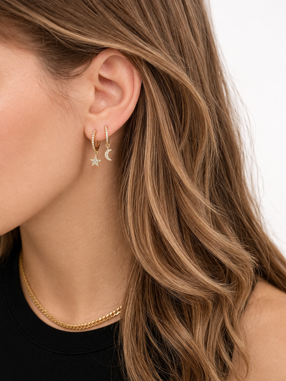 Pave Star Huggie Earrings
