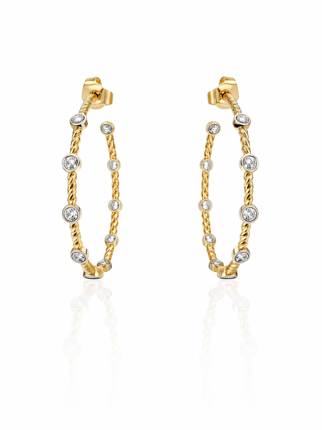 Rope Hoop w CZ Stations Earring