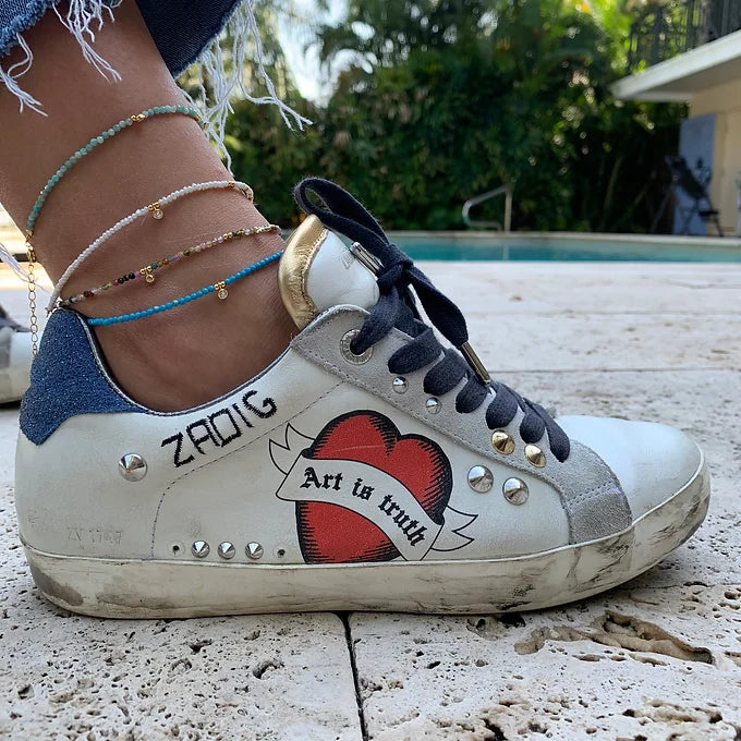 GEMSTONE BEADED ANKLET WITH GOLD BEADS