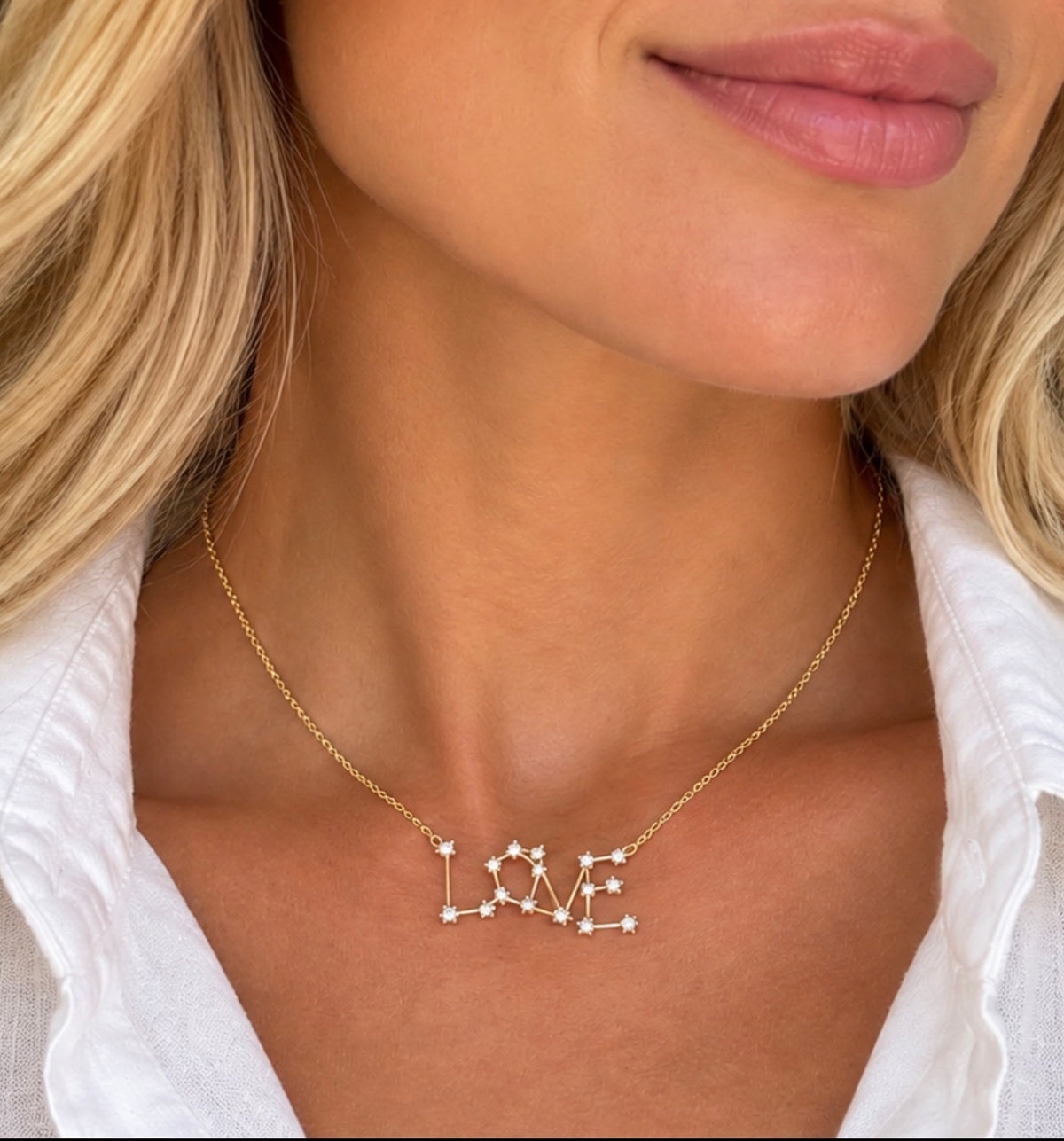 Bamboo LOVE Necklace with Cubic Zirconia Stones