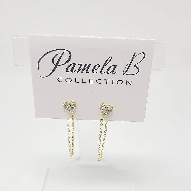 PAVE HEART CHAIN EARRINGS