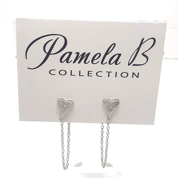 PAVE HEART CHAIN EARRINGS