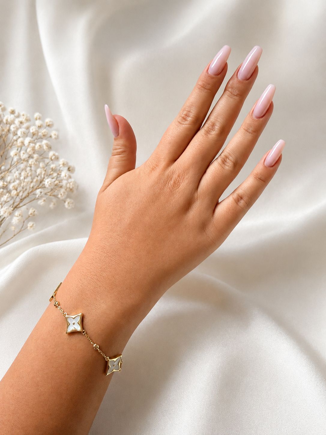 Diamond Shaped Mother of Pearl Stations in Gold Vermeil Bracelet