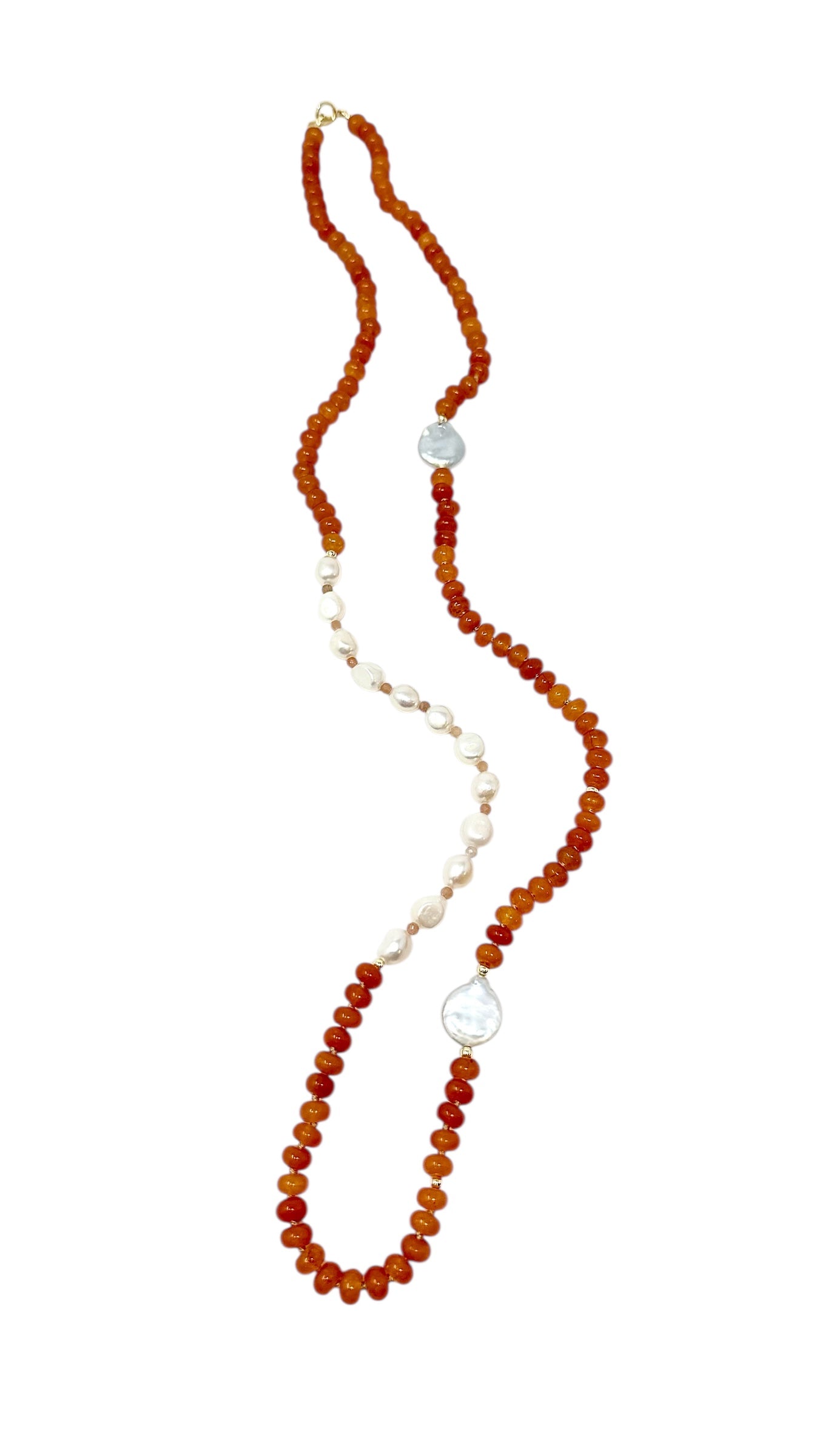 Knotted Gemstone and Pearl Necklace 36"
