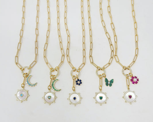 MOTHER OF PEARL CHARM W BABY CHARM NECKLACE