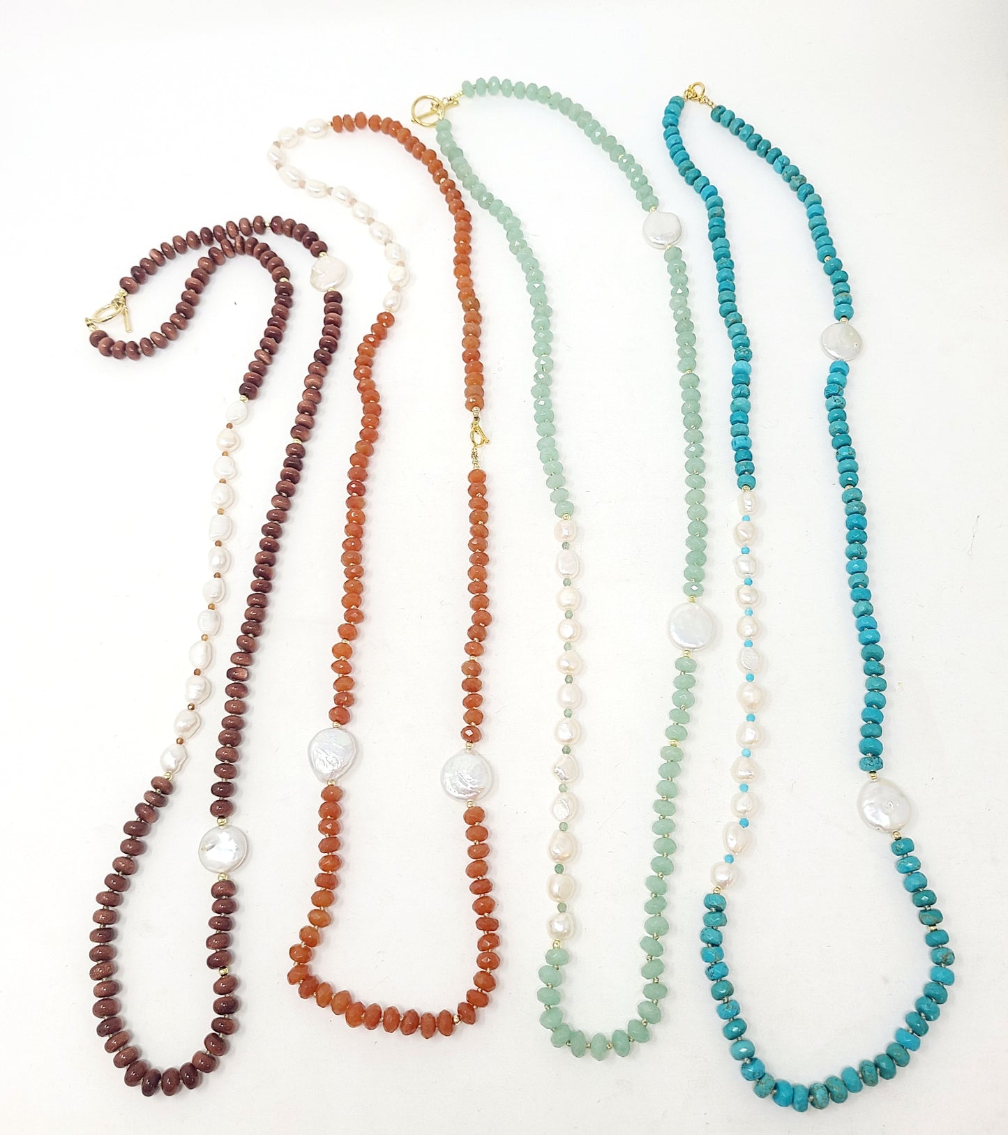 KNOTTED GEMSTONE AND PEARL NECKLACE