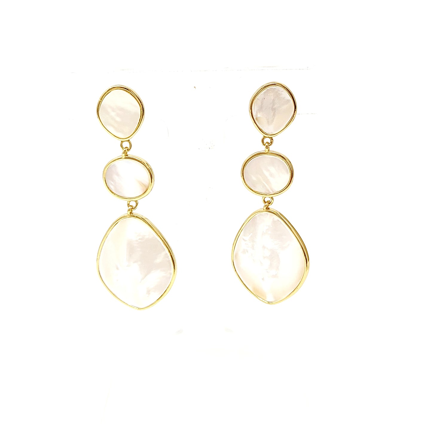 TRIPLE MOTHER OF PEARL DANGLE EARRINGS