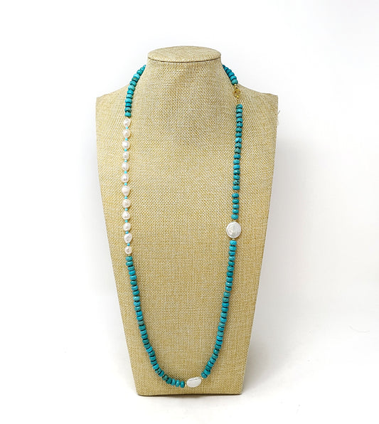 KNOTTED GEMSTONE AND PEARL NECKLACE