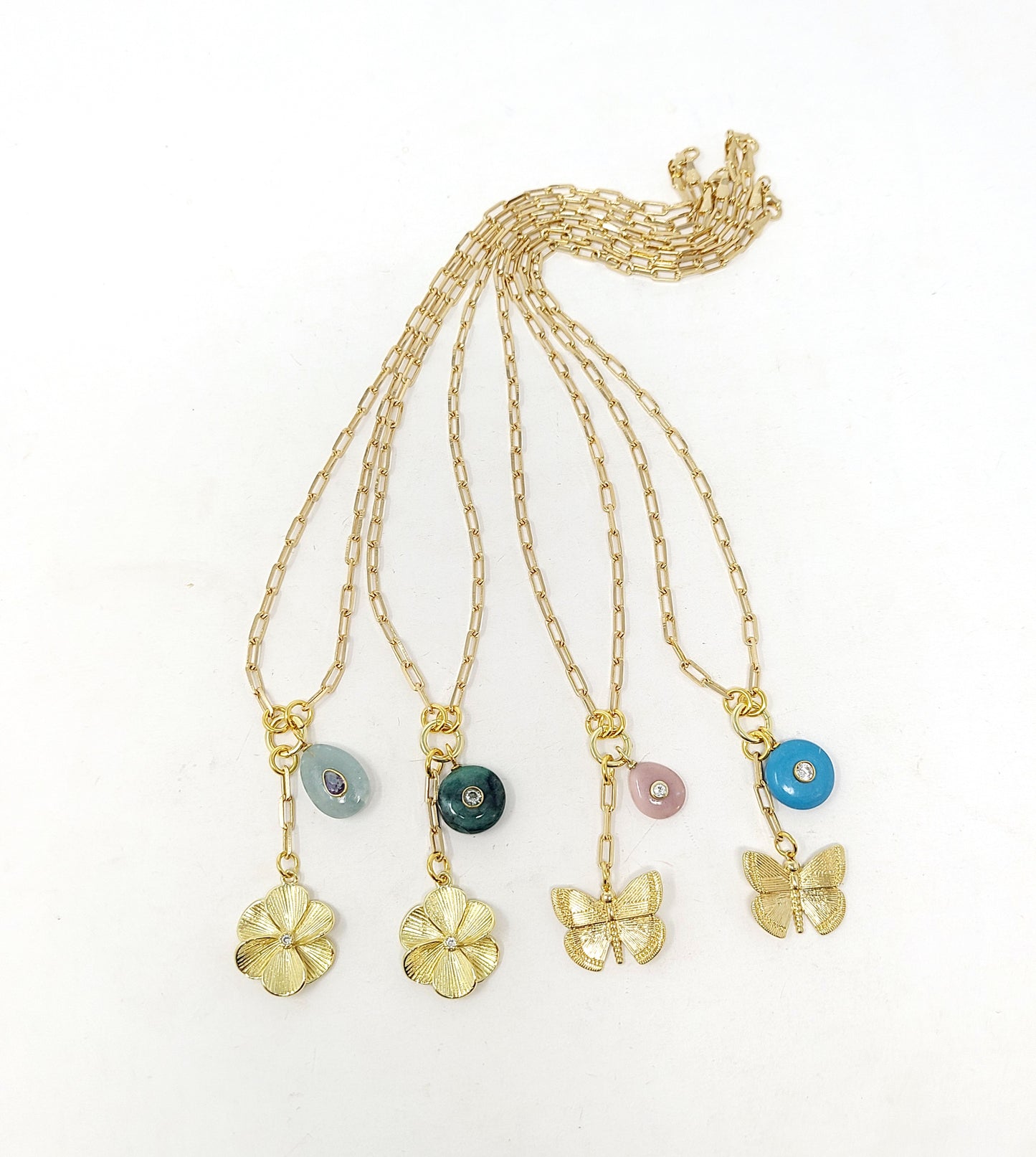 PAPERCLIP CHAIN GEMSTONE 2 CHARM NECKLACE