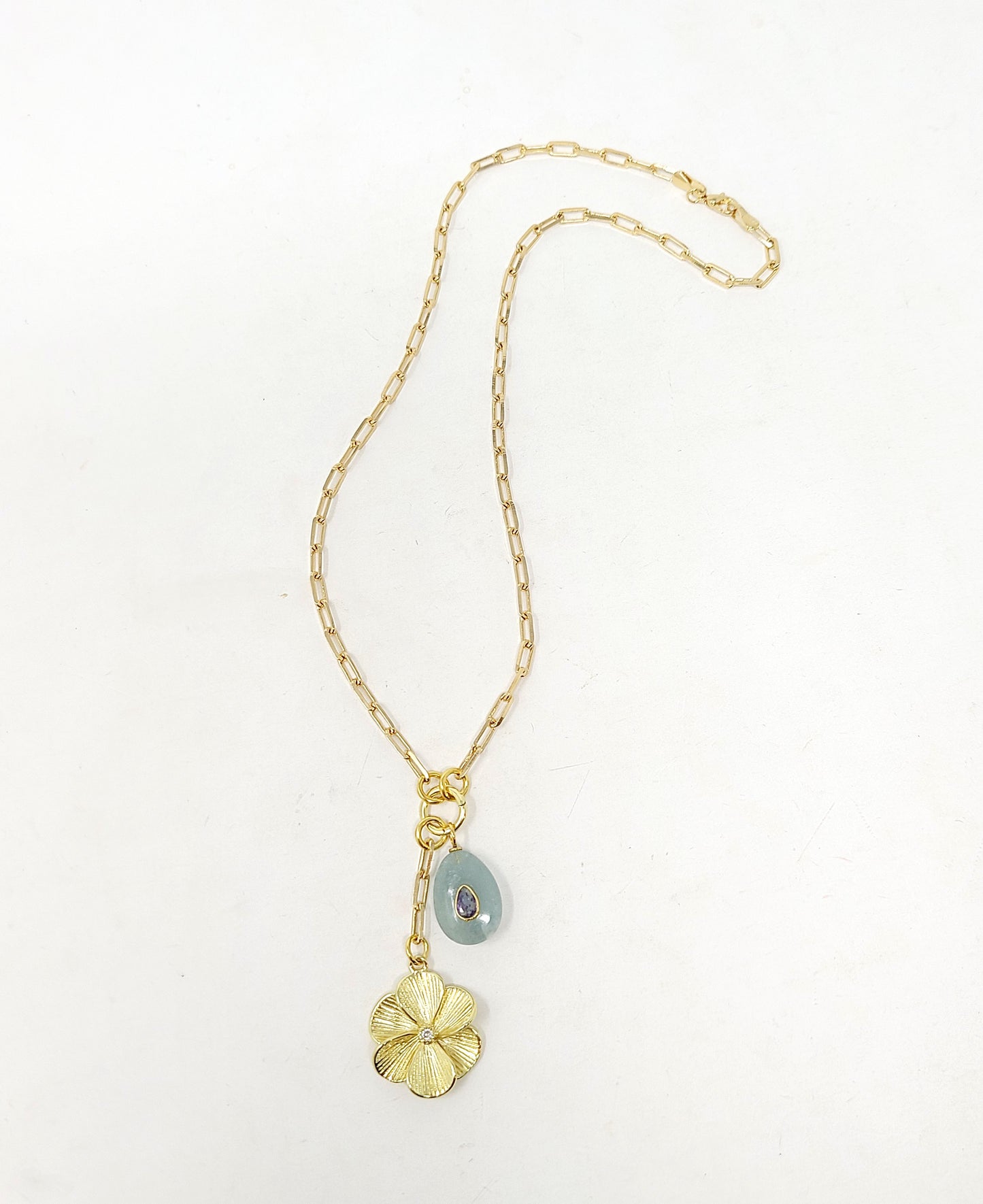 PAPERCLIP CHAIN GEMSTONE 2 CHARM NECKLACE