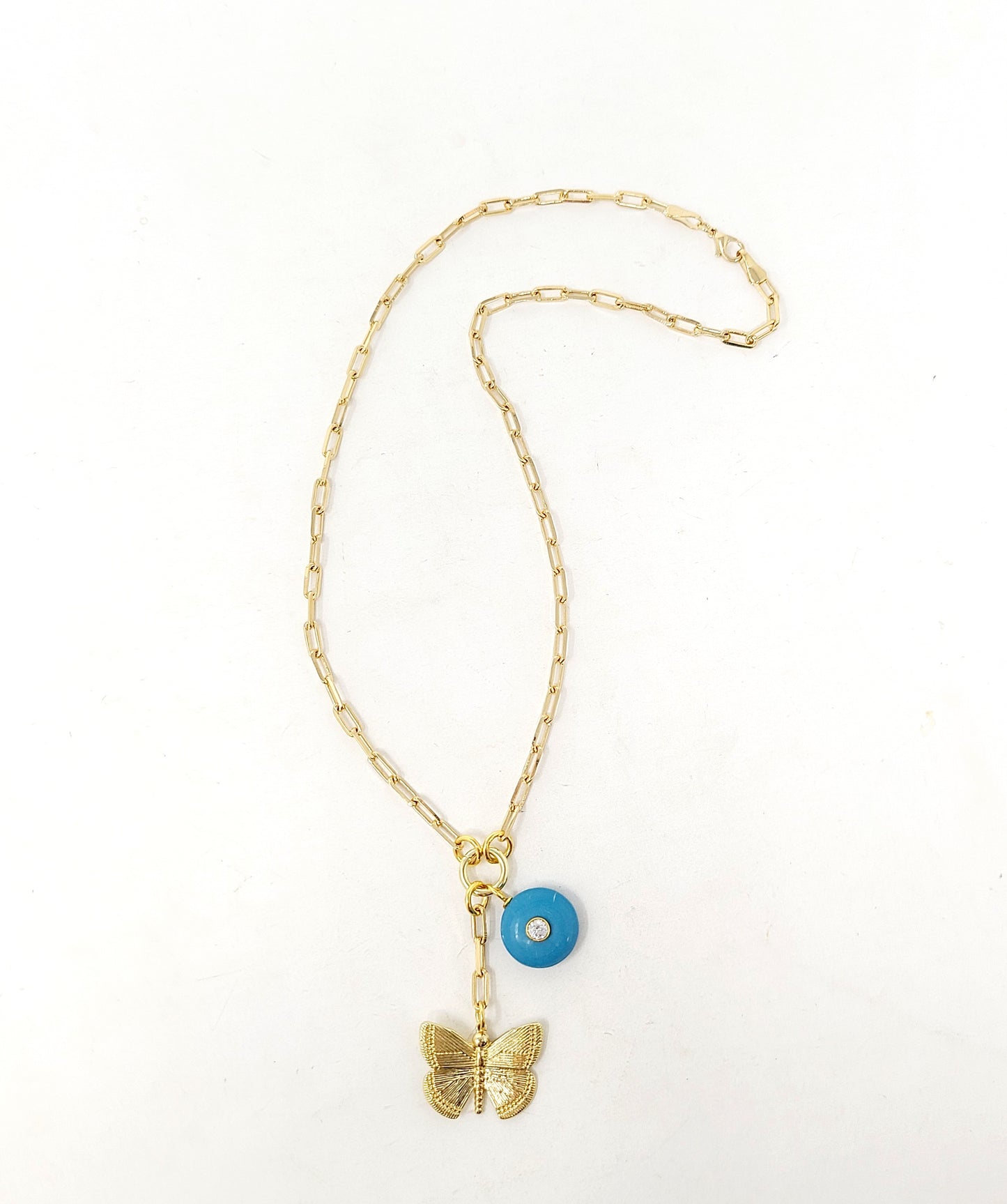 PAPERCLIP CHAIN GEMSTONE 2 CHARM NECKLACE