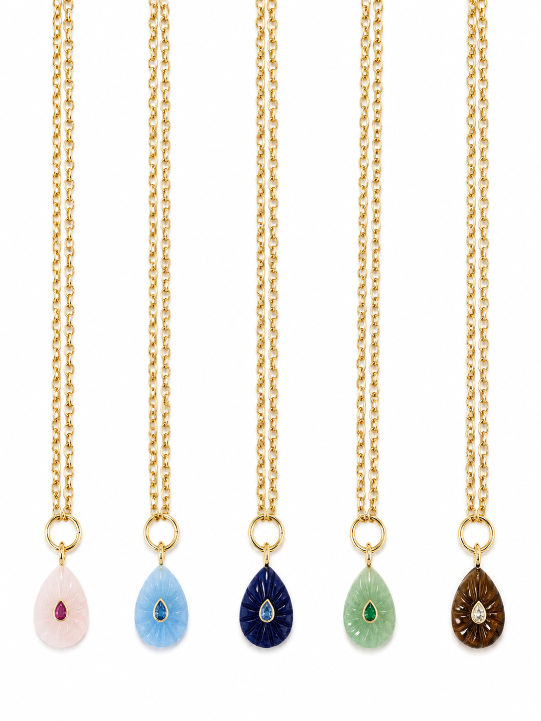 Gemstone Carved Teardrop Necklace