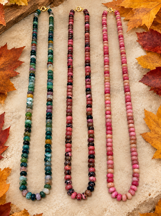 Knotted Gemstone Rondelle Necklace 8MM