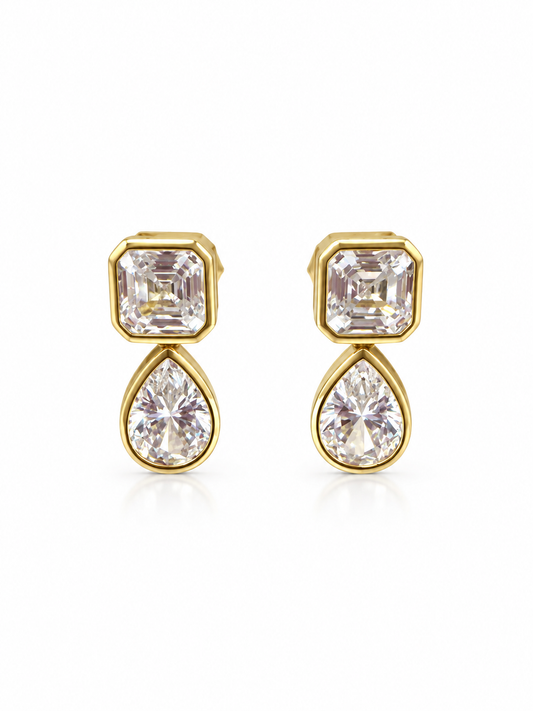 Bezel Set Square Teardrop Earrings