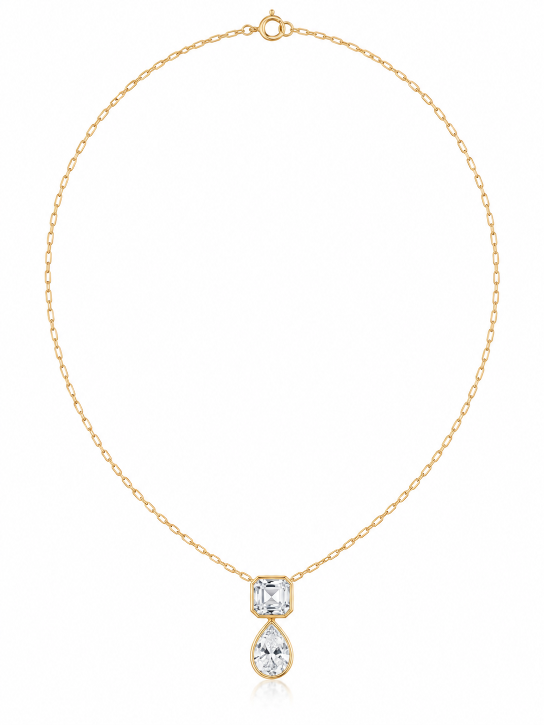 Bezel Set Square Teardrop Necklace