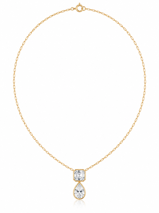 Bezel Set Square Teardrop Necklace
