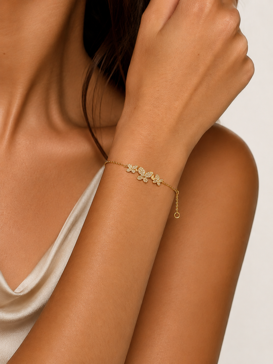 Pave 3 Butterfly Bracelet in Gold Vermeil