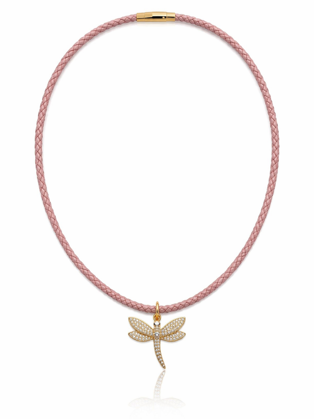 Braided green cord necklace with dragonfly charm