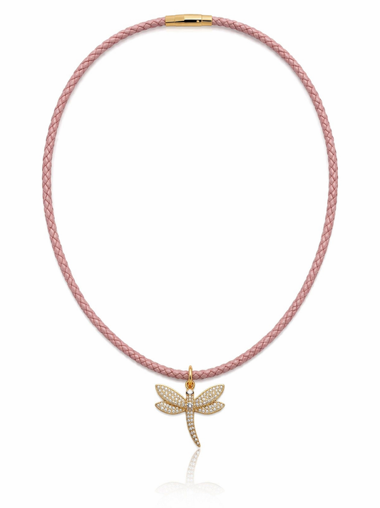 Braided green cord necklace with dragonfly charm