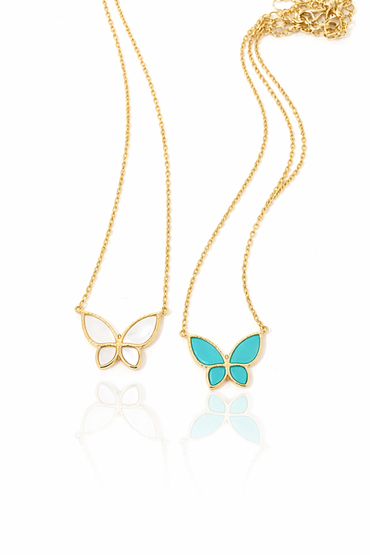 GEMSTONE DIVIDED BUTTERFLY NECKLACE