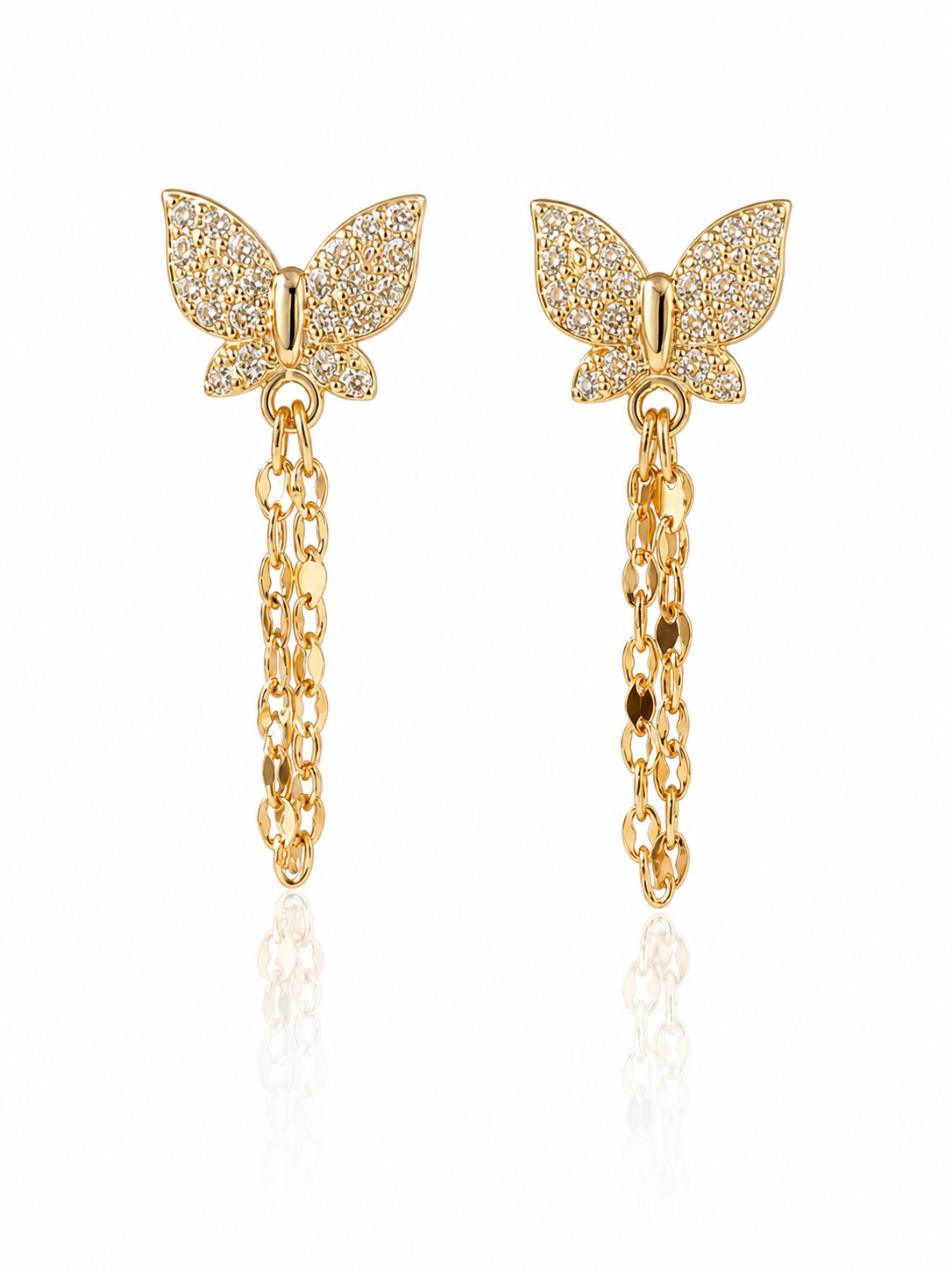 Pave Butterfly Chain Earrings