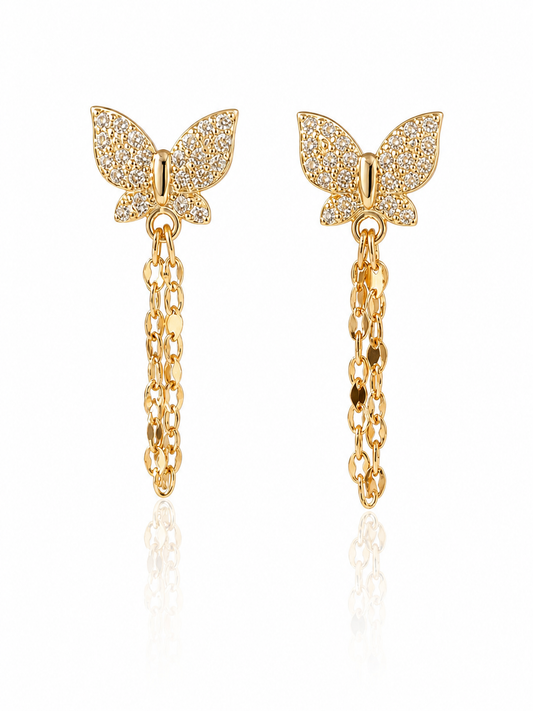 Pave Butterfly Chain Earrings
