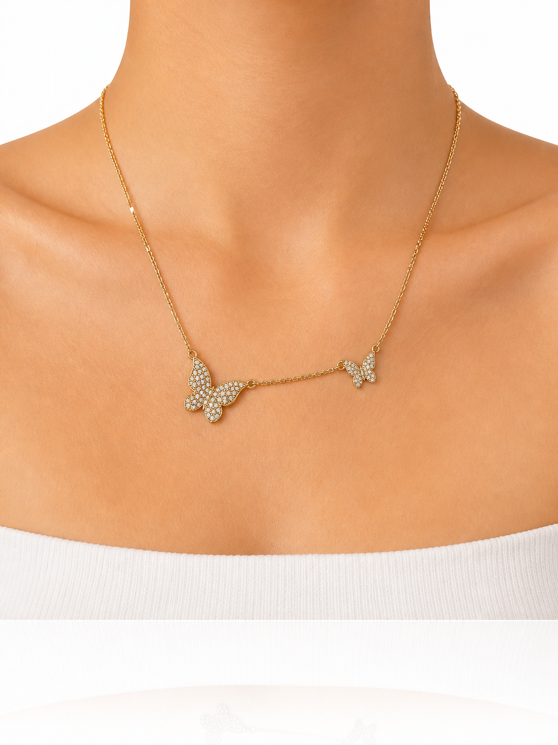 Pave Two Butterfly Necklace