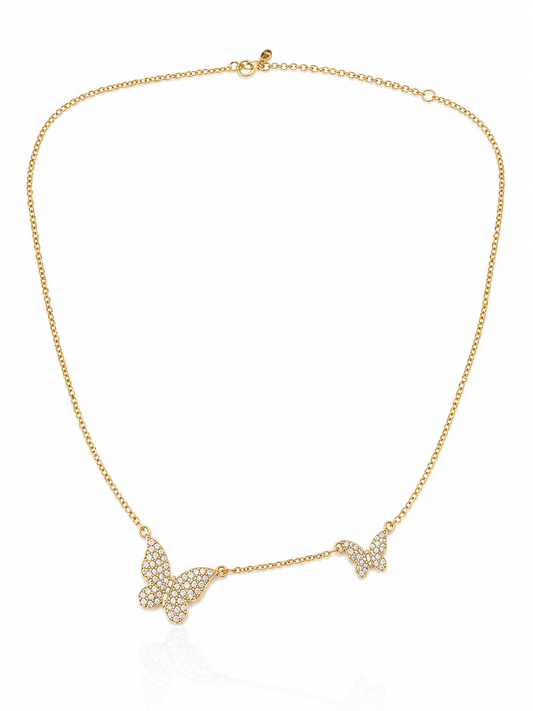 Pave Two Butterfly Necklace