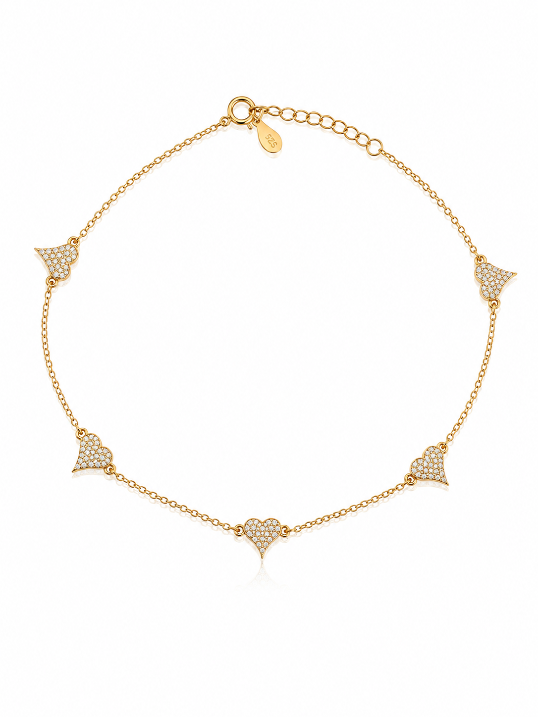 Five Pave Heart Anklet