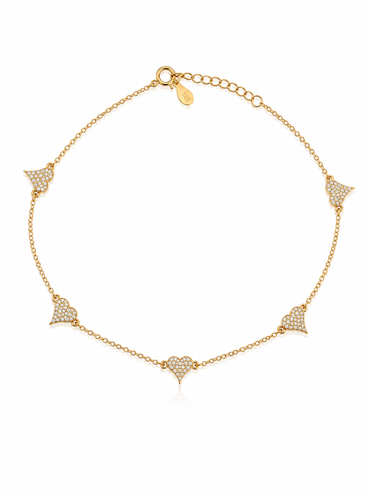 Five Pave Heart Anklet
