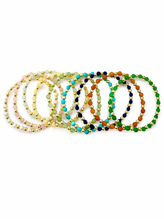 GEMSTONE WITH GOLD BEADS BRACELET