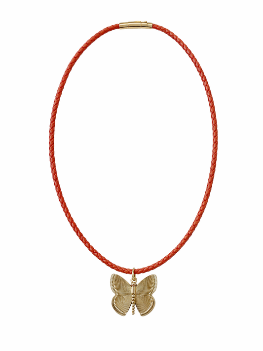 Delicate butterfly charm on braided necklace