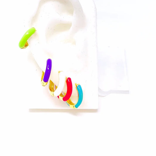 ENAMEL HUGGIE EARRINGS