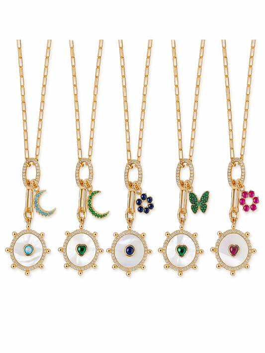 MOTHER OF PEARL CHARM W BABY CHARM NECKLACE