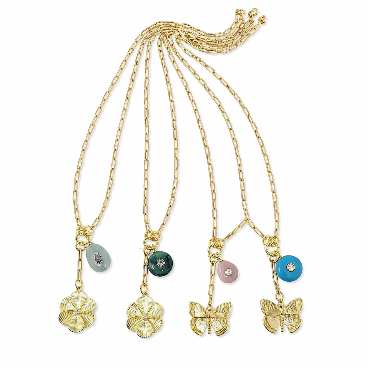 Paperclip Chain Gemstone 2 Charm Necklace