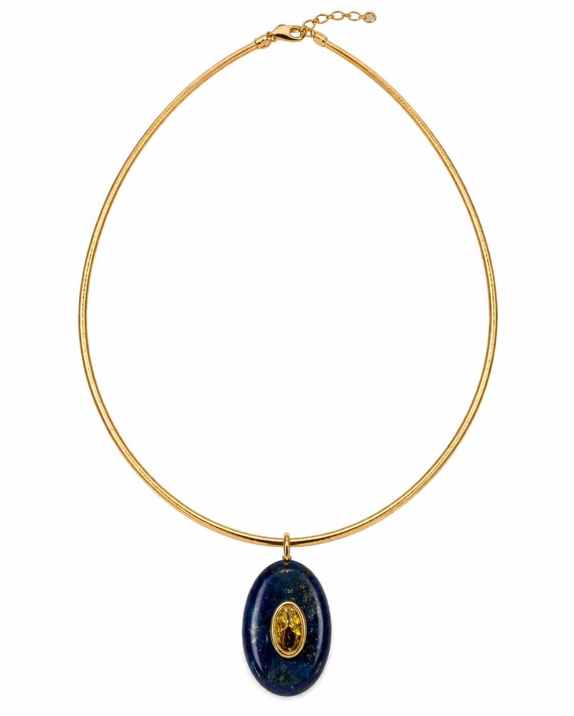 Omega Necklace with Natural Gemstone Teardrop