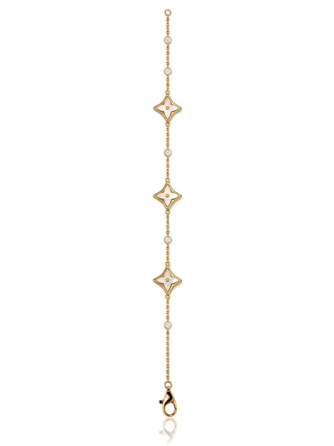 Diamond shaped mother of pearl stations in gold vermeil bracelet