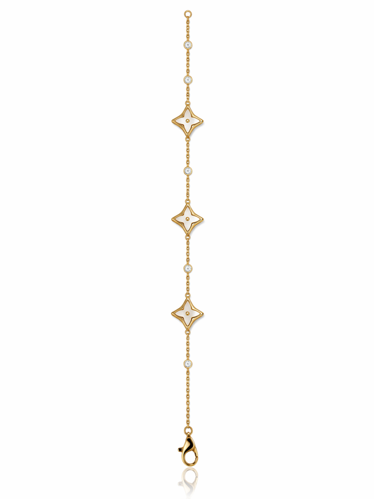Diamond shaped mother of pearl stations in gold vermeil bracelet