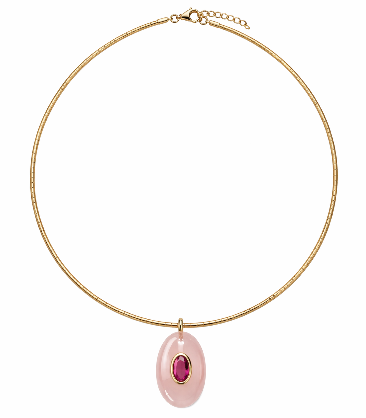 Omega Necklace with Natural Gemstone Teardrop