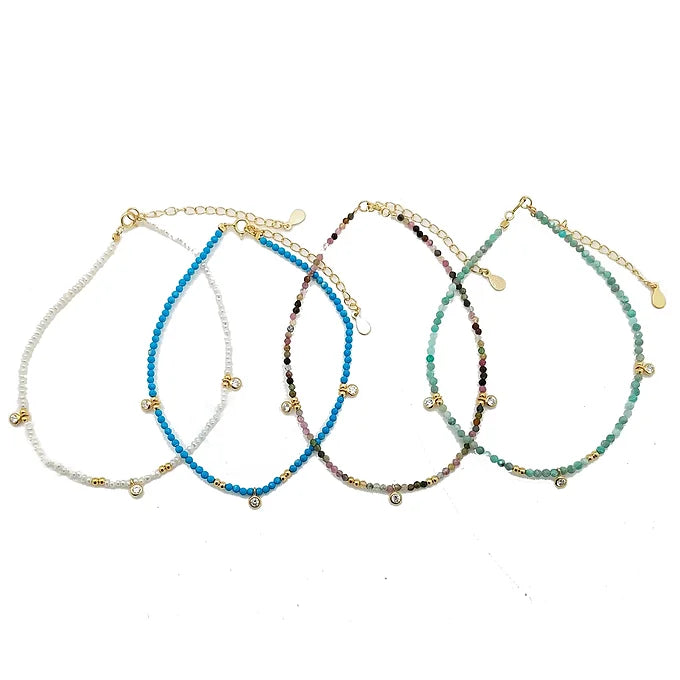GEMSTONE BEADED ANKLET WITH GOLD BEADS