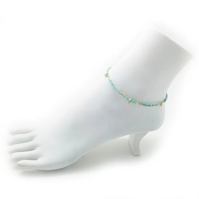 GEMSTONE BEADED ANKLET WITH GOLD BEADS