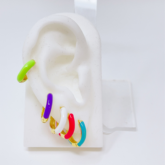 GOLD ENAMEL HUGGIES IN BRIGHTS