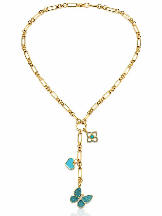 Gold Three Turquoise Charm Necklace