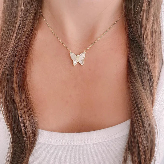GEMSTONE PAVE BUTTERFLY NECKLACE