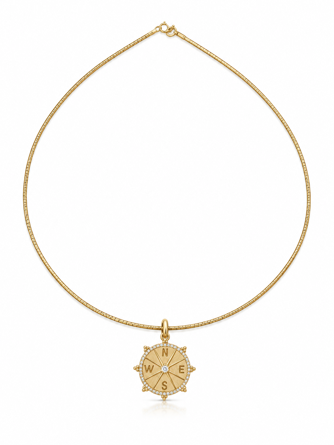 Gold Omega Necklace with Compass Charm